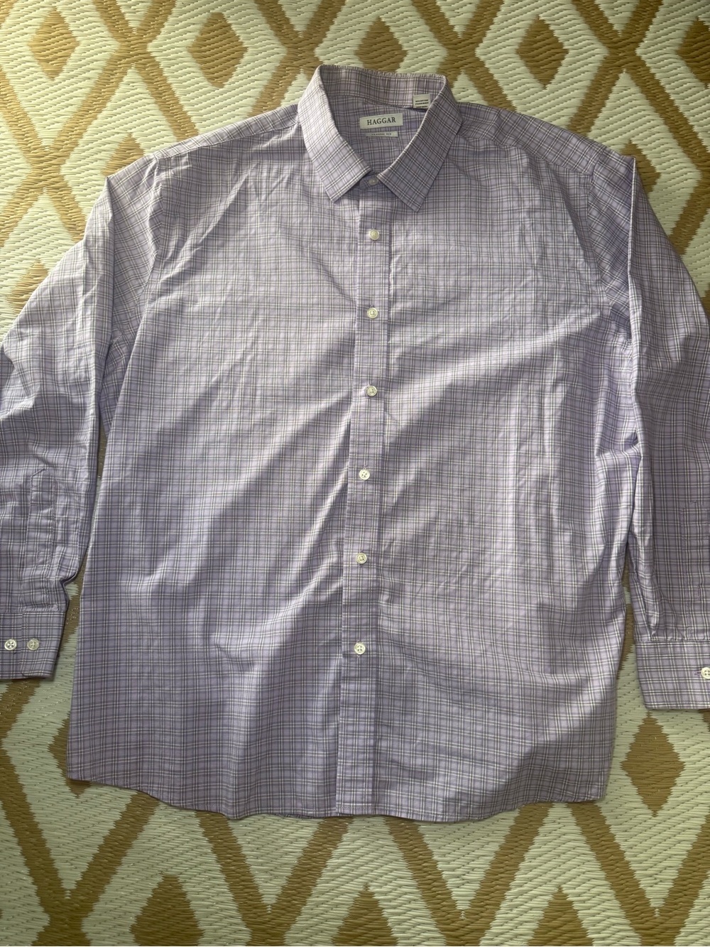 Haggar Lavender Check Long-Sleeve Dress Shirt